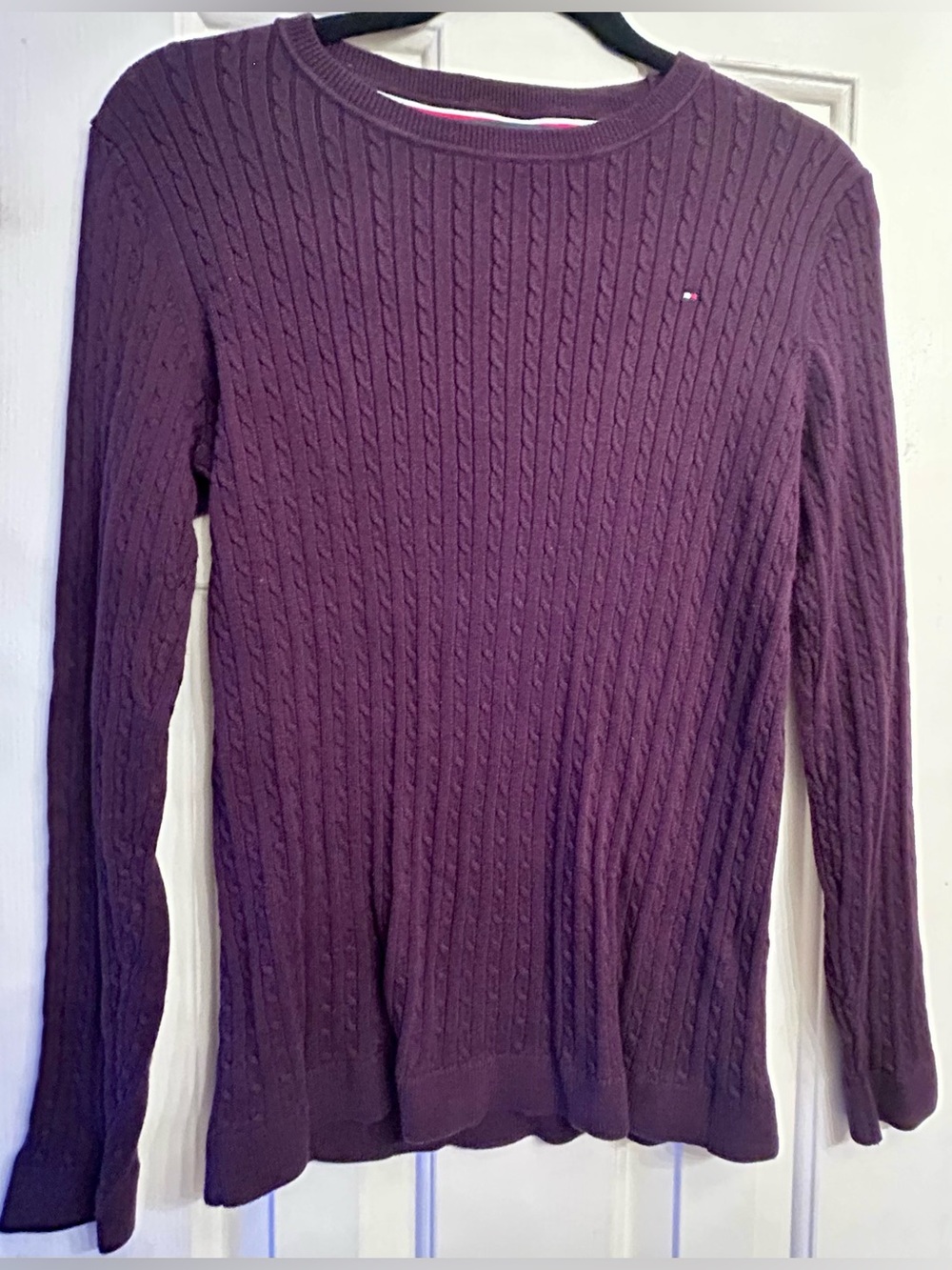 Tommy Hilfiger Burgundy Cable Knit Cotton Crewneck Sweater S